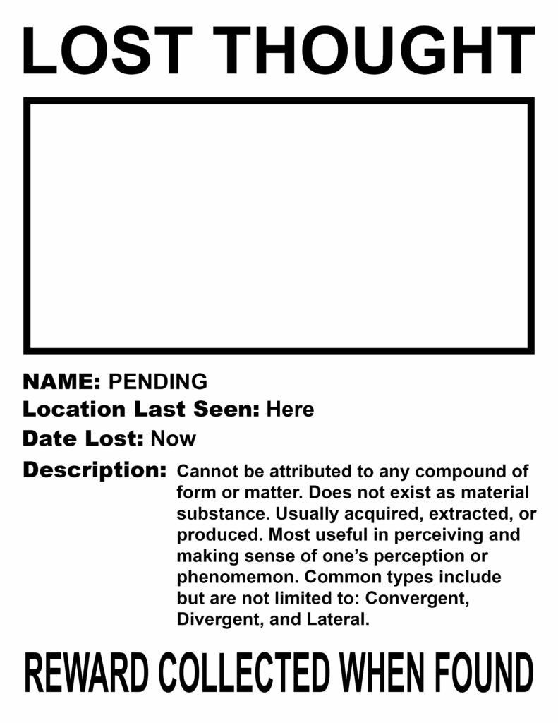 An image of black text along a white background. The text resembles a template depicting a Lost Dog flyer and contains an empty rectangular space with a black border in the upper middle section.